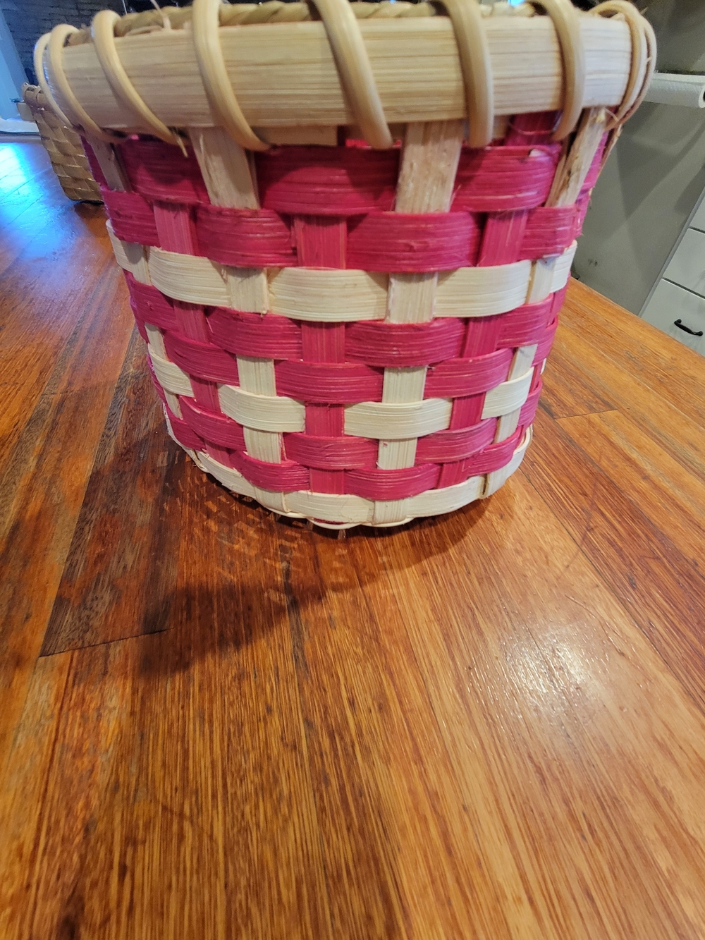 Hand Woven Decorative Gift Basket - Pink and Natural
